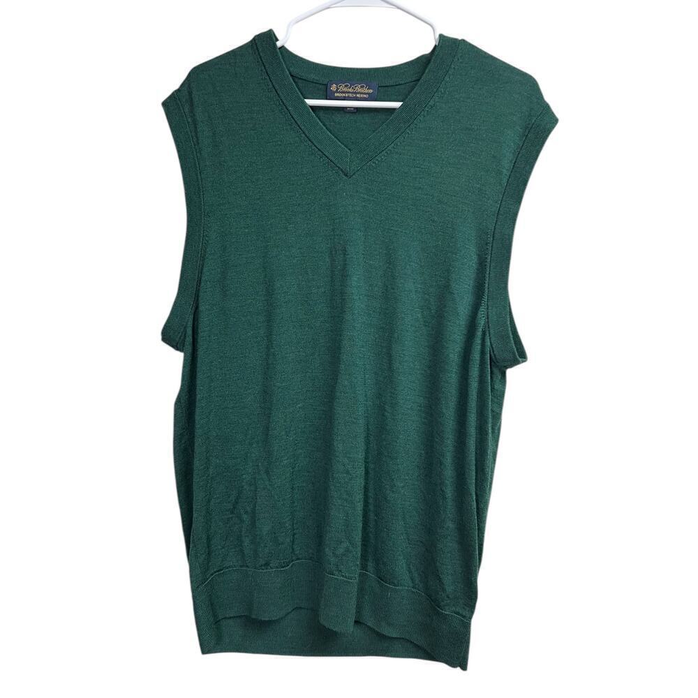 Brooks Brothers Men's Sweater Vest Merino Wool Brookstech V-Neck XL Pine Green
